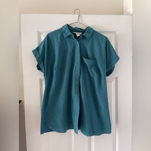 Motherhood Maternity teal button up top